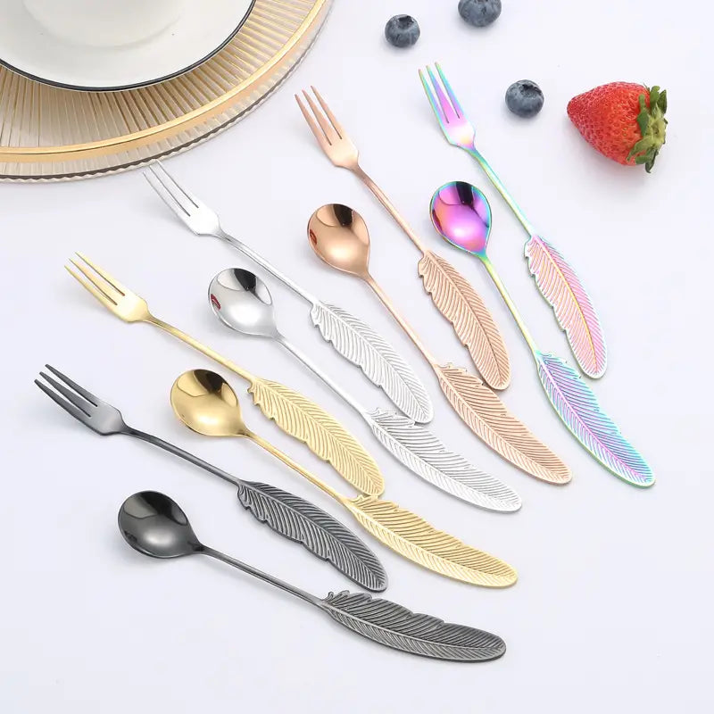 Elegant Feather Spoon & Fork Set