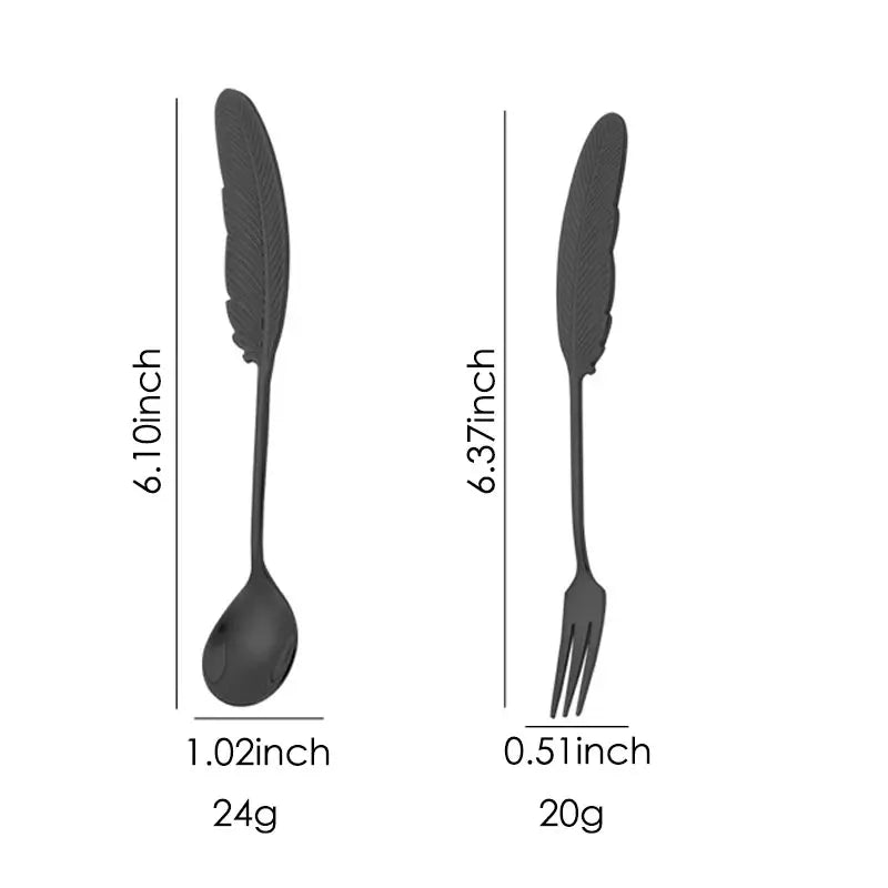 Elegant Feather Spoon & Fork Set