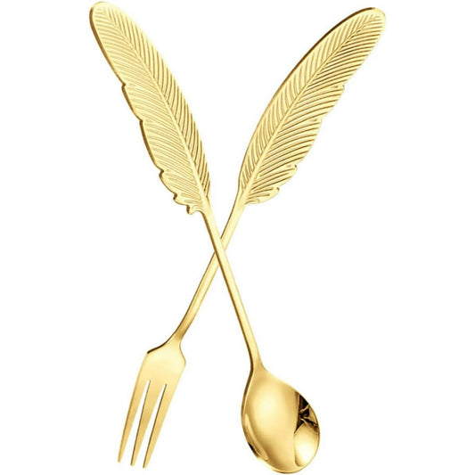 Elegant Feather Spoon & Fork Set